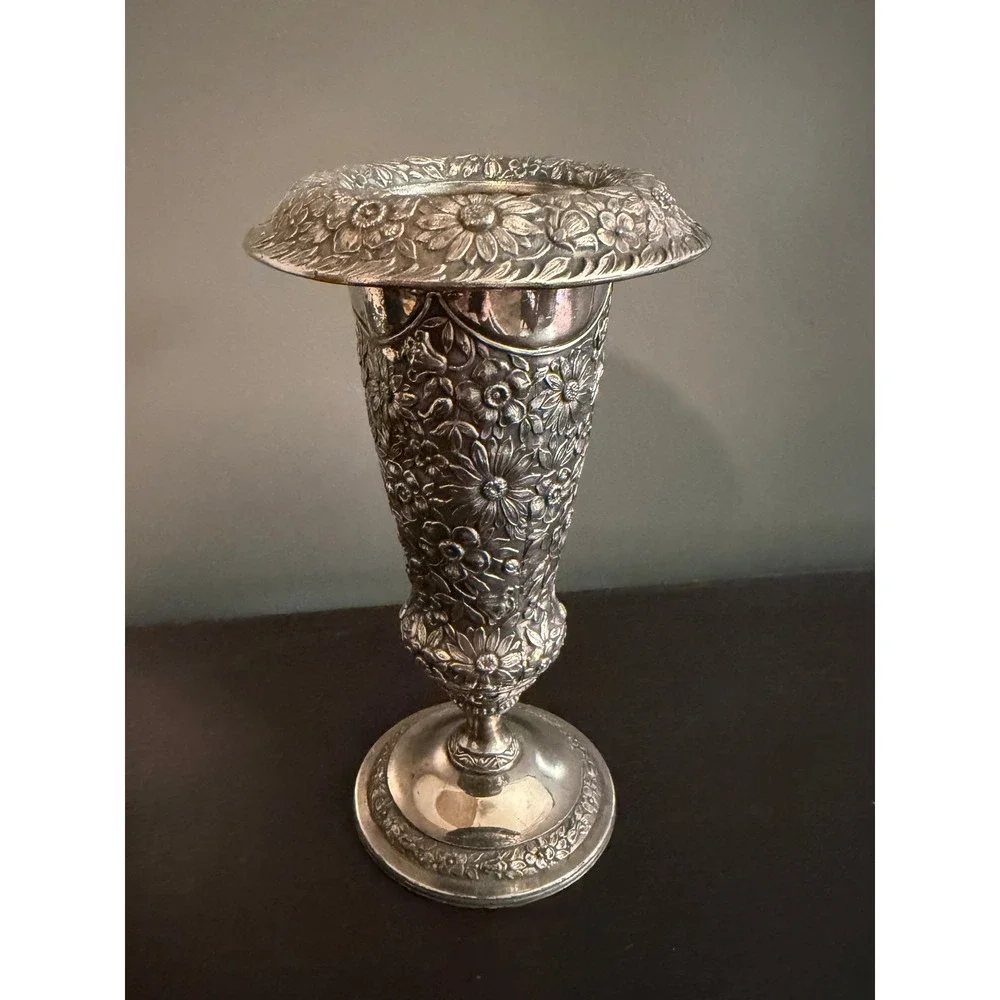 Antique Jennings Brothers JB 2599 Silverplate Floral Art Nouveau Trumpet Vase